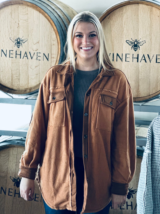 Soft Brushed Brown Long Sleeve Shacket