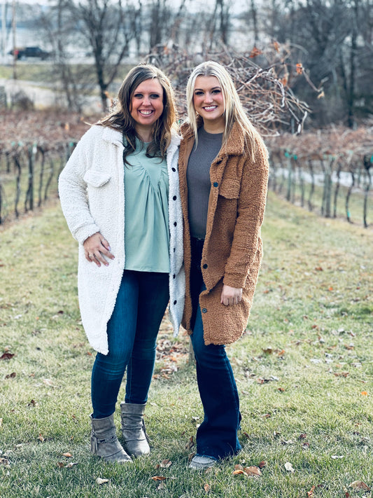 Women Plush Button Down Knee Length Fleece