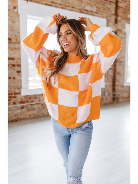 Checkered Bishop Sleeve Sweater