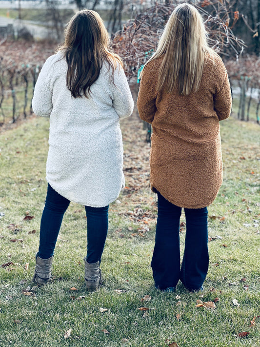 Women Plush Button Down Knee Length Fleece