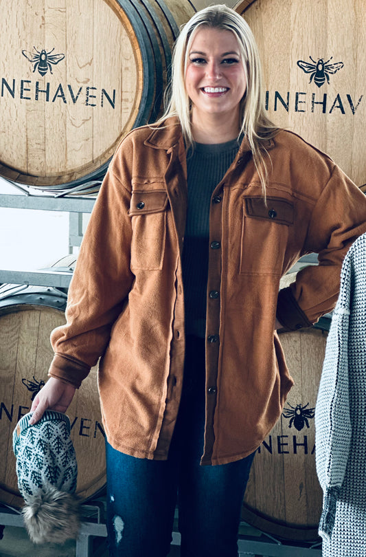 Soft Brushed Brown Long Sleeve Shacket