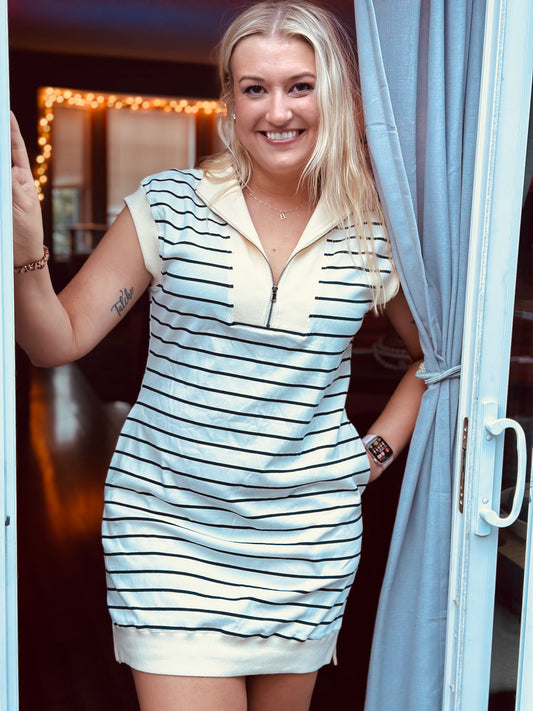 Stripe Zip Collared Mini Dress