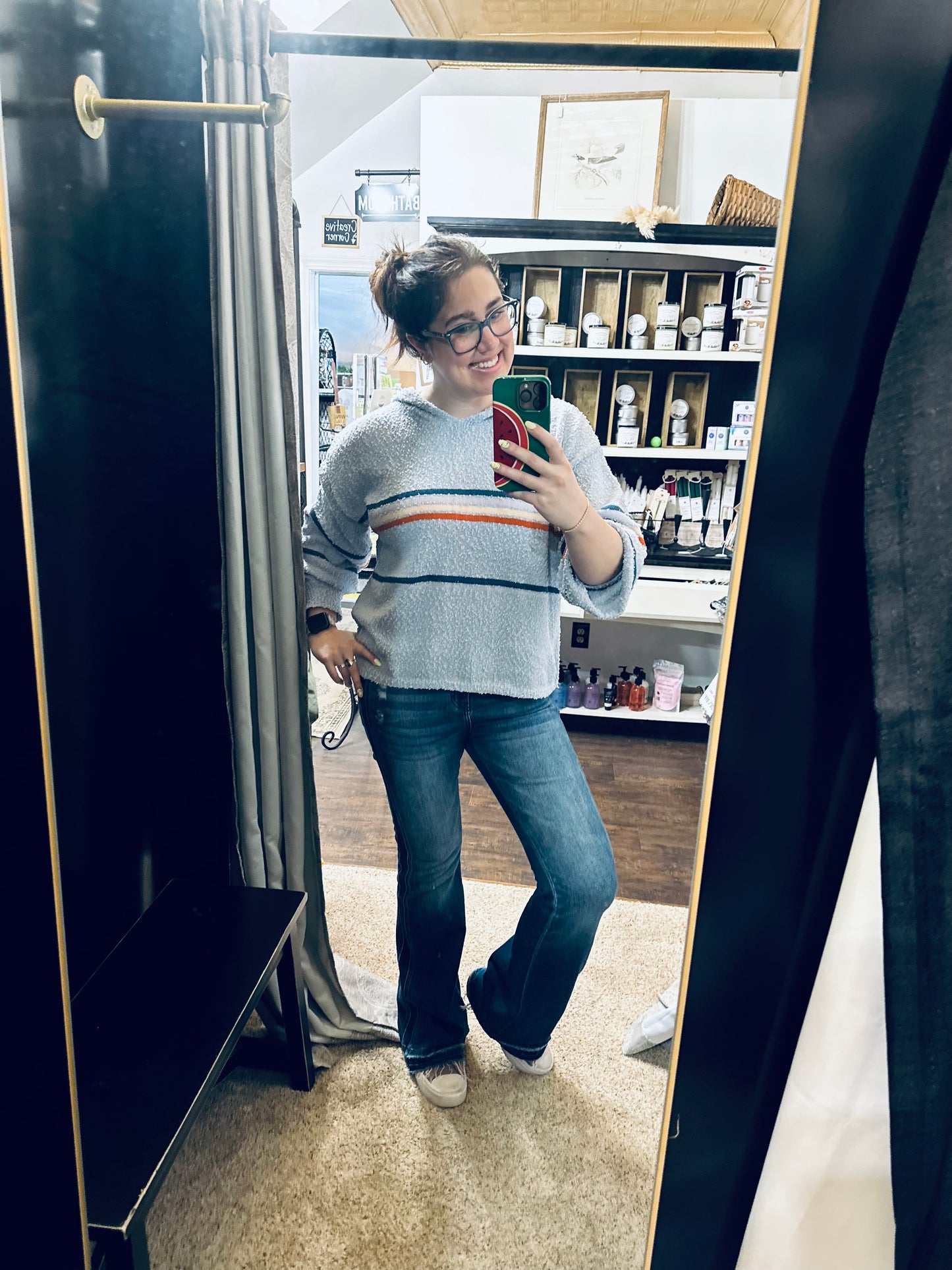 Multi Color Stripe Bubble Sleeve Sweater