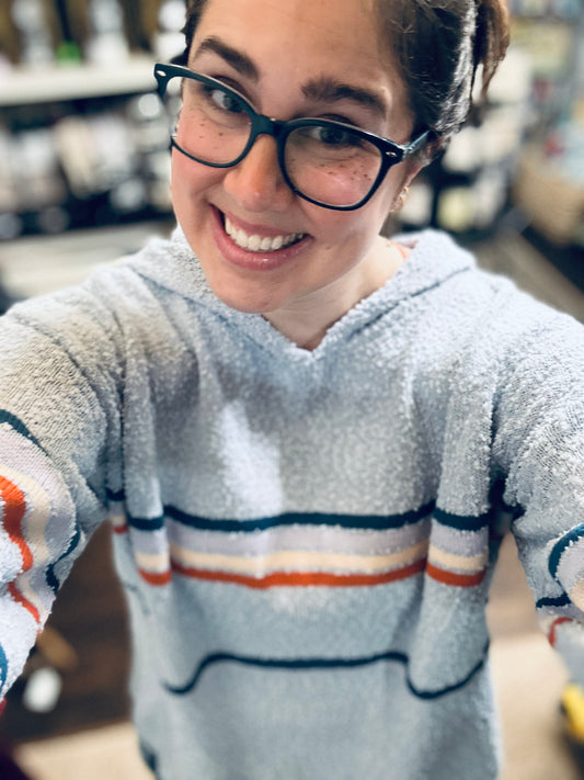 Multi Color Stripe Bubble Sleeve Sweater