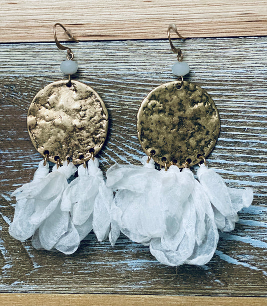 Gold/White Fabric Earrings