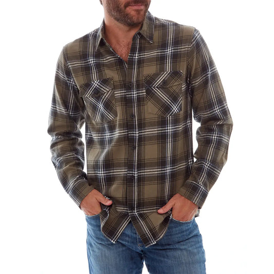 Mens-Olive Flannel Shirt