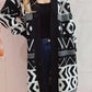 Geometric Knit Open Button Long Length Cardigan