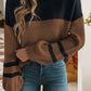 Color Block Knit Striped Sleeve Detail Casual Sweater