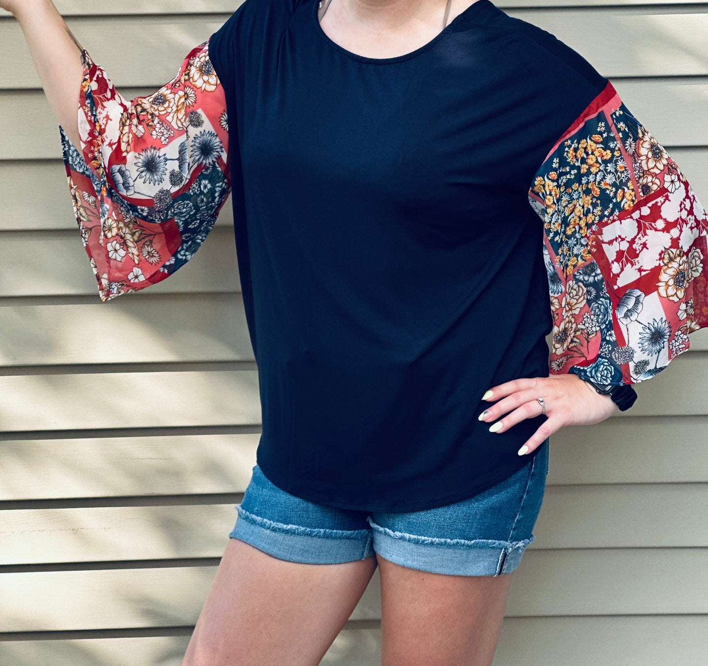 Open Twist Back Bell Sleeve Top