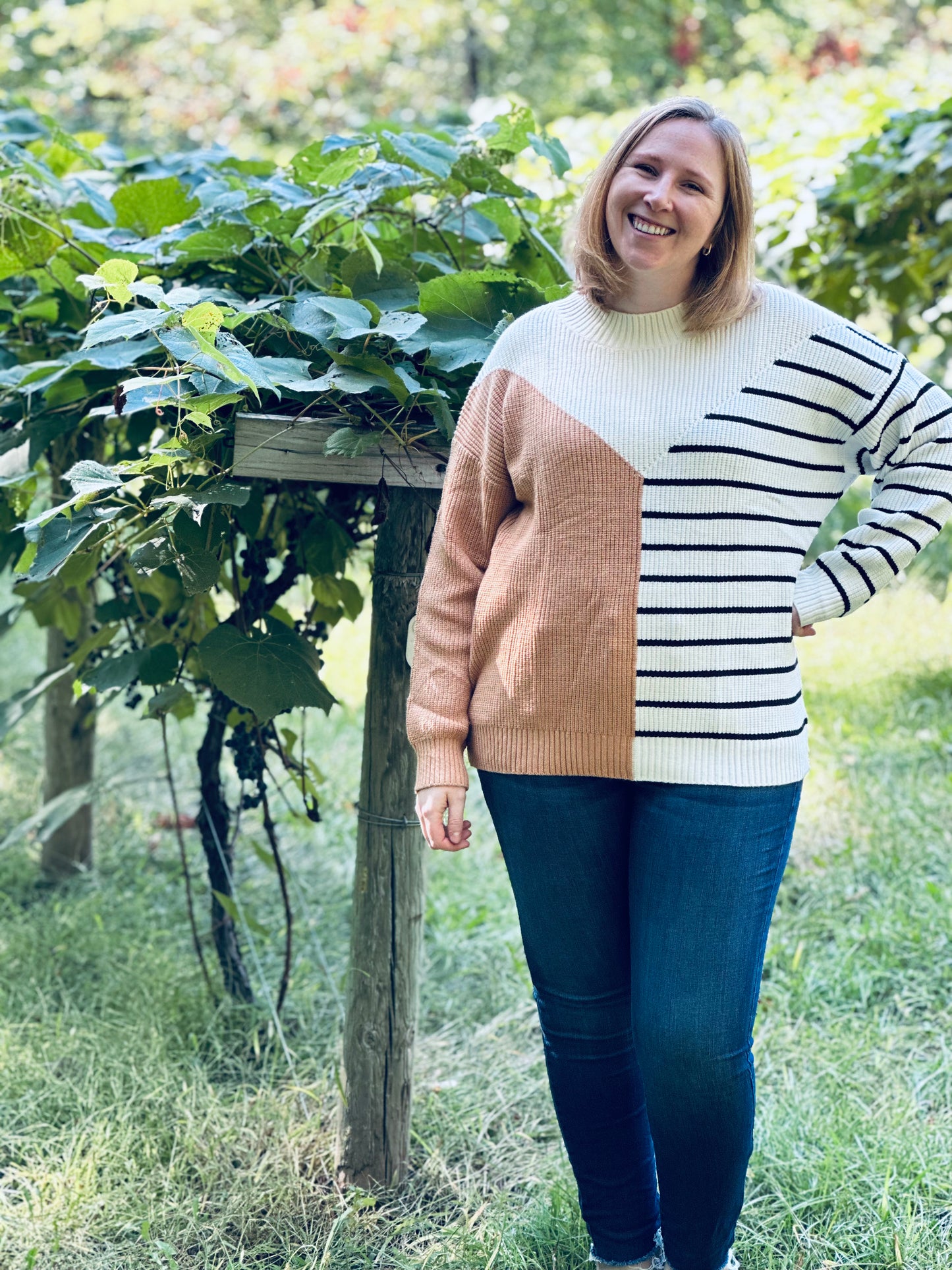 Color Block And Stripe Sweater - Yellow