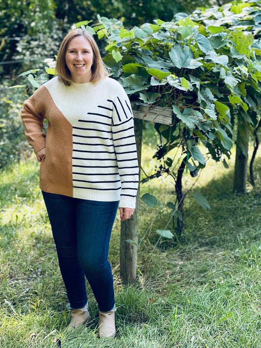 Color Block And Stripe Sweater - Yellow