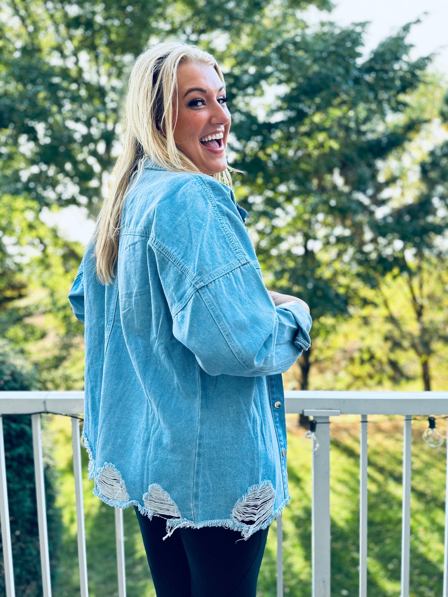 Oversized Frayed Edges Denim Shirt