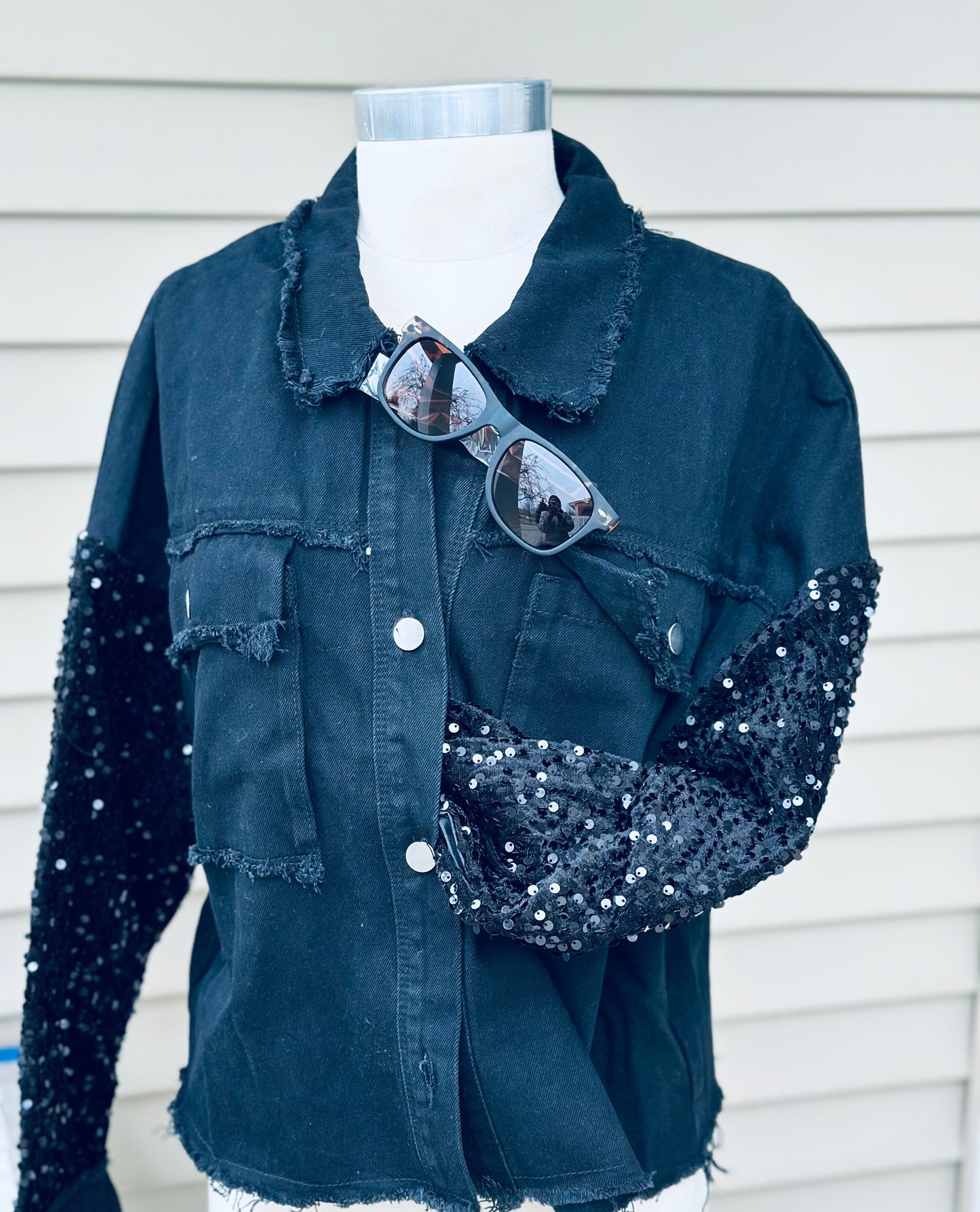 Black Sequin Denim Jacket