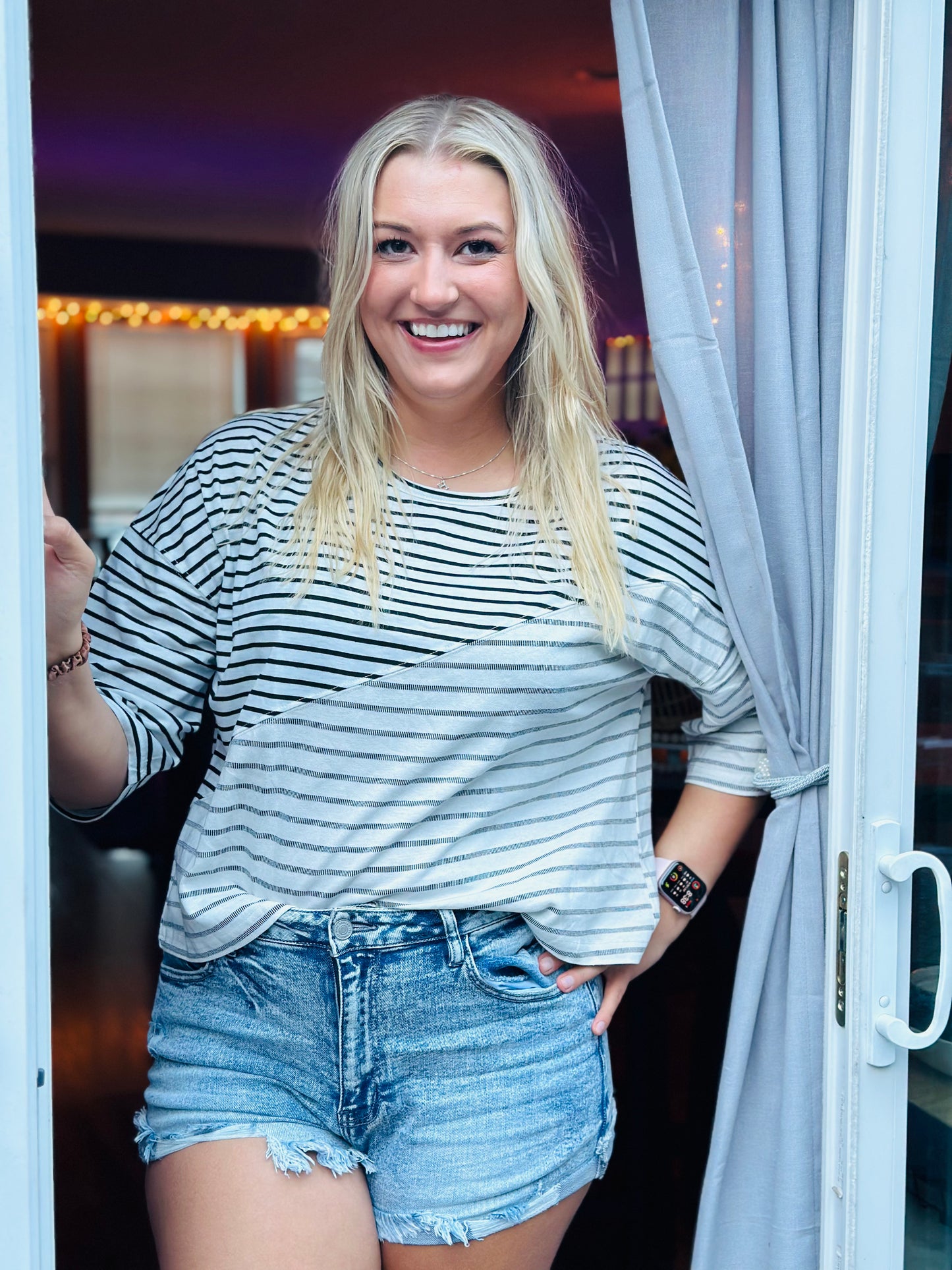 Stripe Colorblock Short Sleeve Top