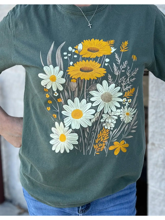 Cottage Floral Moss Graphic Tee