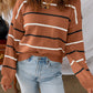 Striped Ribbed Edge Drop Shoulder Sweater