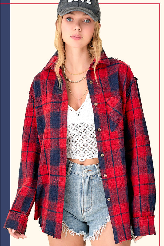 Mineral Washed Button Down Soft Fabric Plaid Shirts