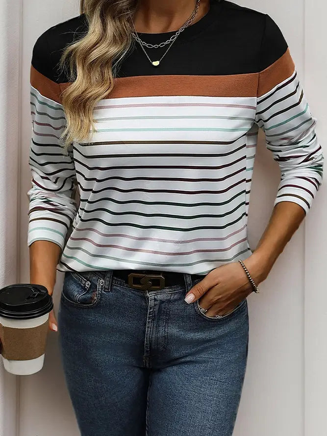 Stripe Color Block Long Sleeve Top