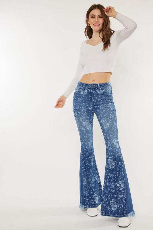 Floral Printed Flare Denim