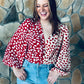 Red Color Block Balloon Sleeve Bodysuit